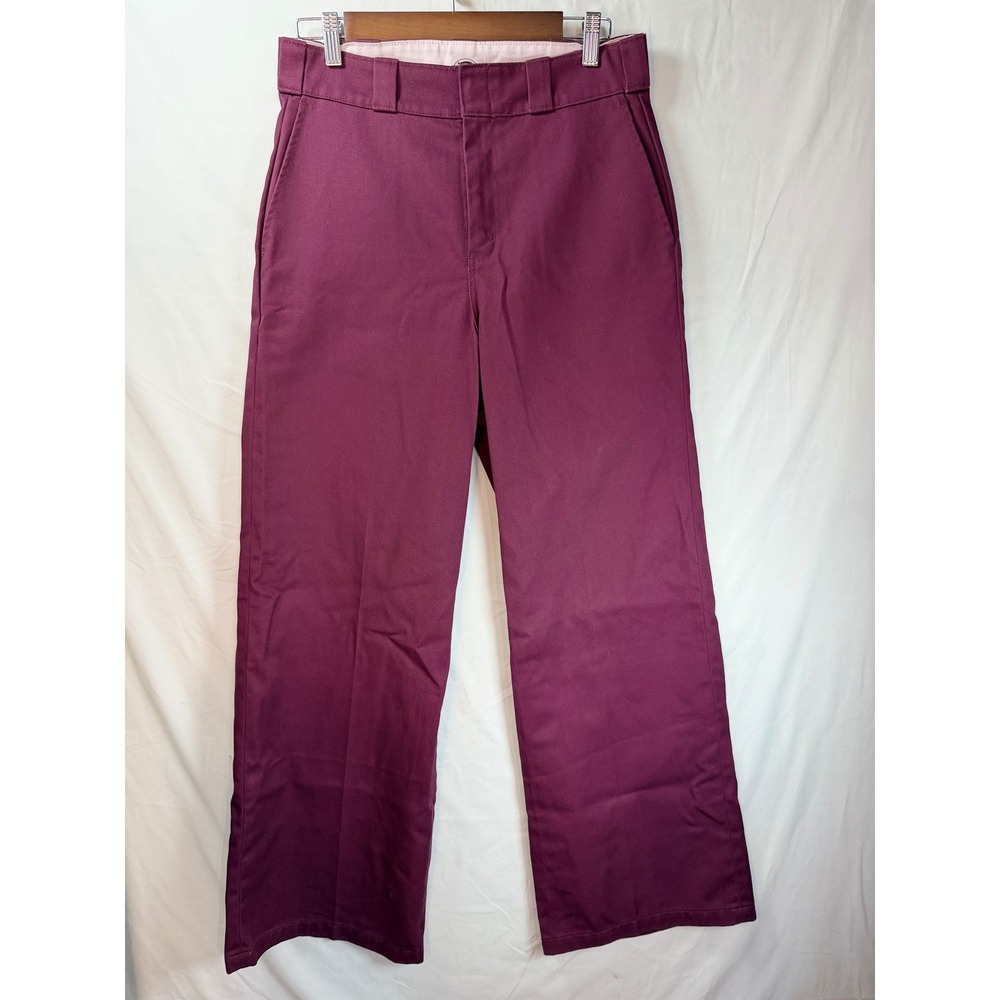 Dickies Womens Burgundy Maroon Straight Leg Work Pants High Rise Trousers Sz 8
